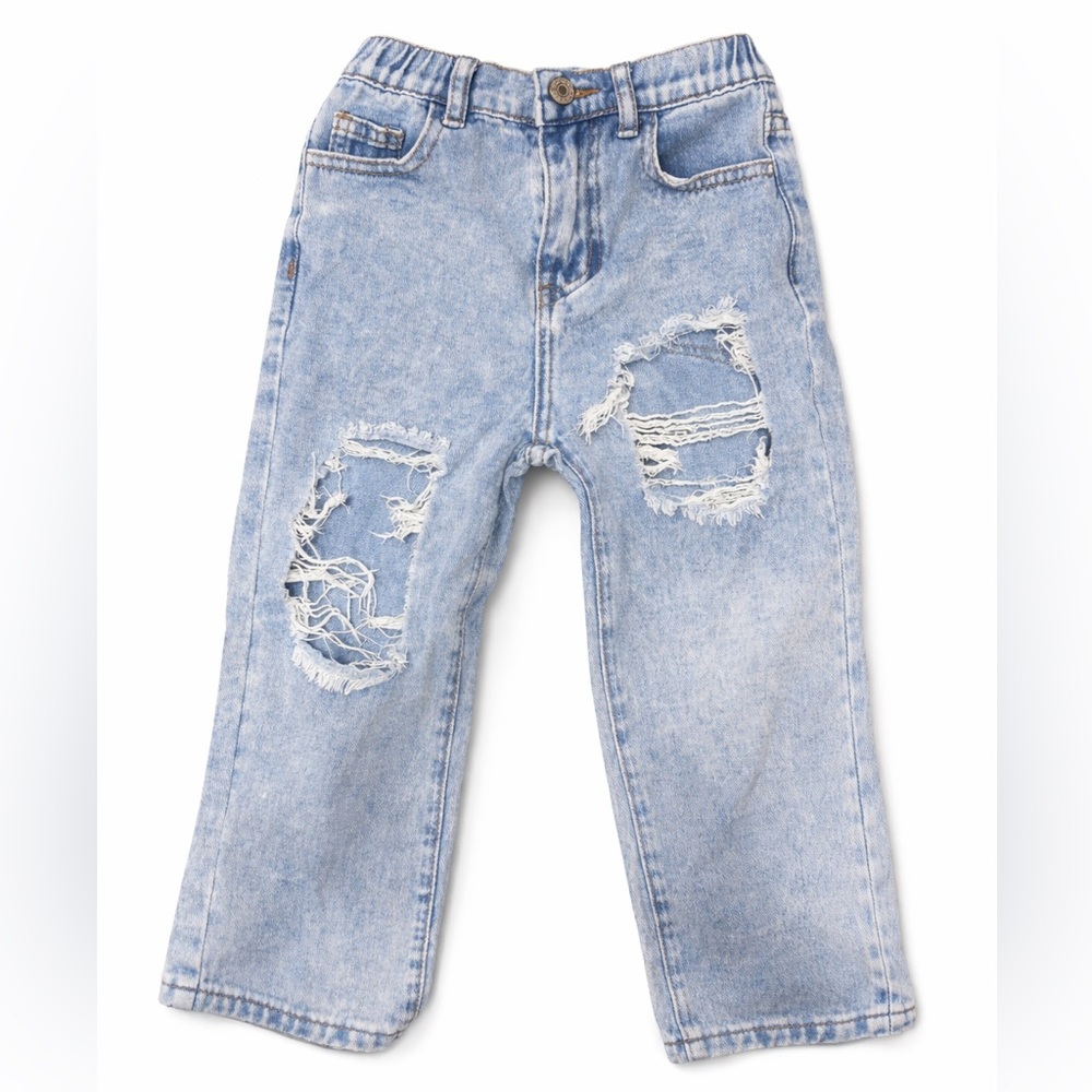 Kids Distressed Jeans Light Wash Denim Ripped Straight Leg Trendy Pants